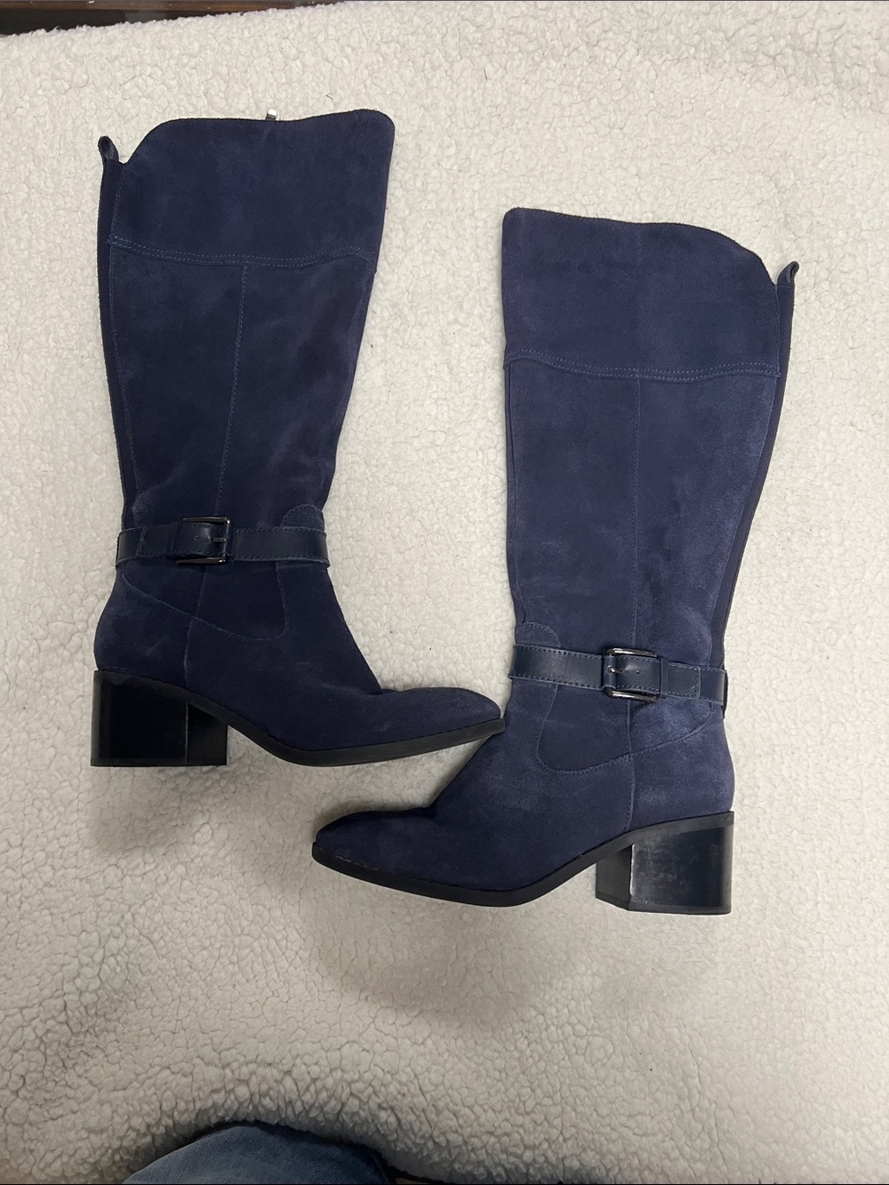 Marc Fisher Wide Calf Suede Knee High  Boots - Navy Suede Leather 8.5 WC